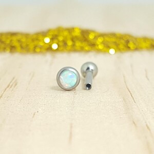 White Opal and Polished Titanium Barbell with Ball end