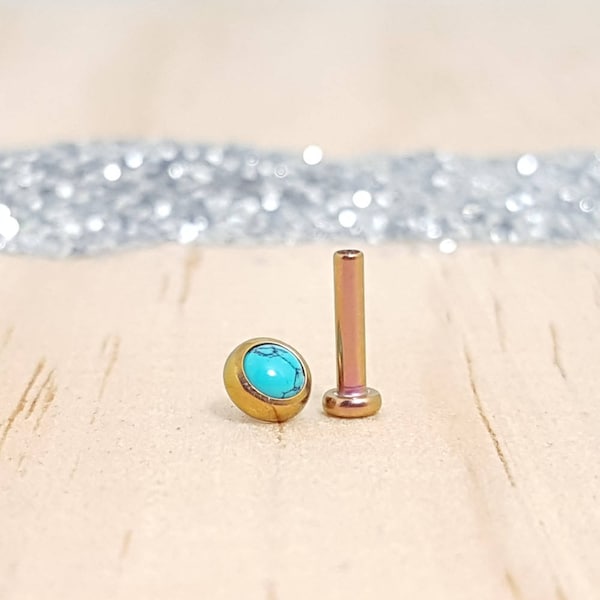 Turquoise Stone with Rose Gold Titanium and Flat Base Barbell - Internally threaded