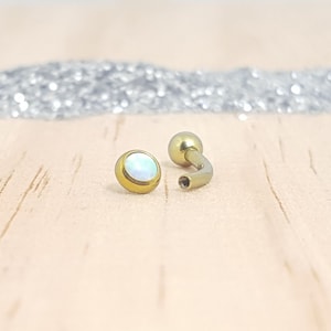 White Opal with Gold Titanium Curved Barbell - Internally threaded