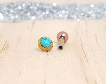 Turquoise Stone and Rose Gold Titanium Barbell with Ball back