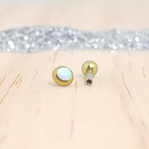 White Opal Bezel Set and Yellow Gold Titanium Barbell with Ball back