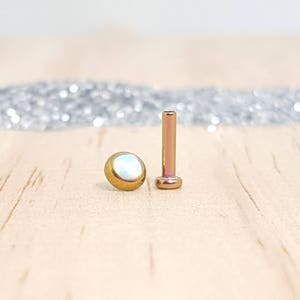 White Opal with Rose Gold Titanium and Flat Back Labret Stud - Internally threaded