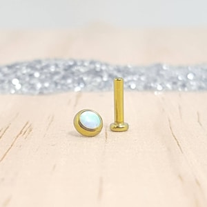 White Opal with Yellow Gold Titanium and Flat Base Barbell - Internally threaded
