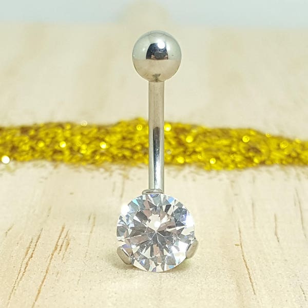 Titanium Belly Button Piercing with Cubic Zirconia - Internally threaded Navel Piercing Jewelry