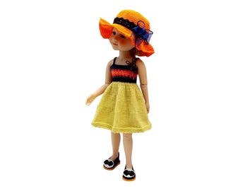 Spring/Summer dress for 14.5 Inch Ruby Red Fashion Friend doll with sun hat