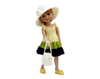 Spring/Summer dress for 14.5 Inch Ruby Red Fashion Friend doll with sun hat and hand bag