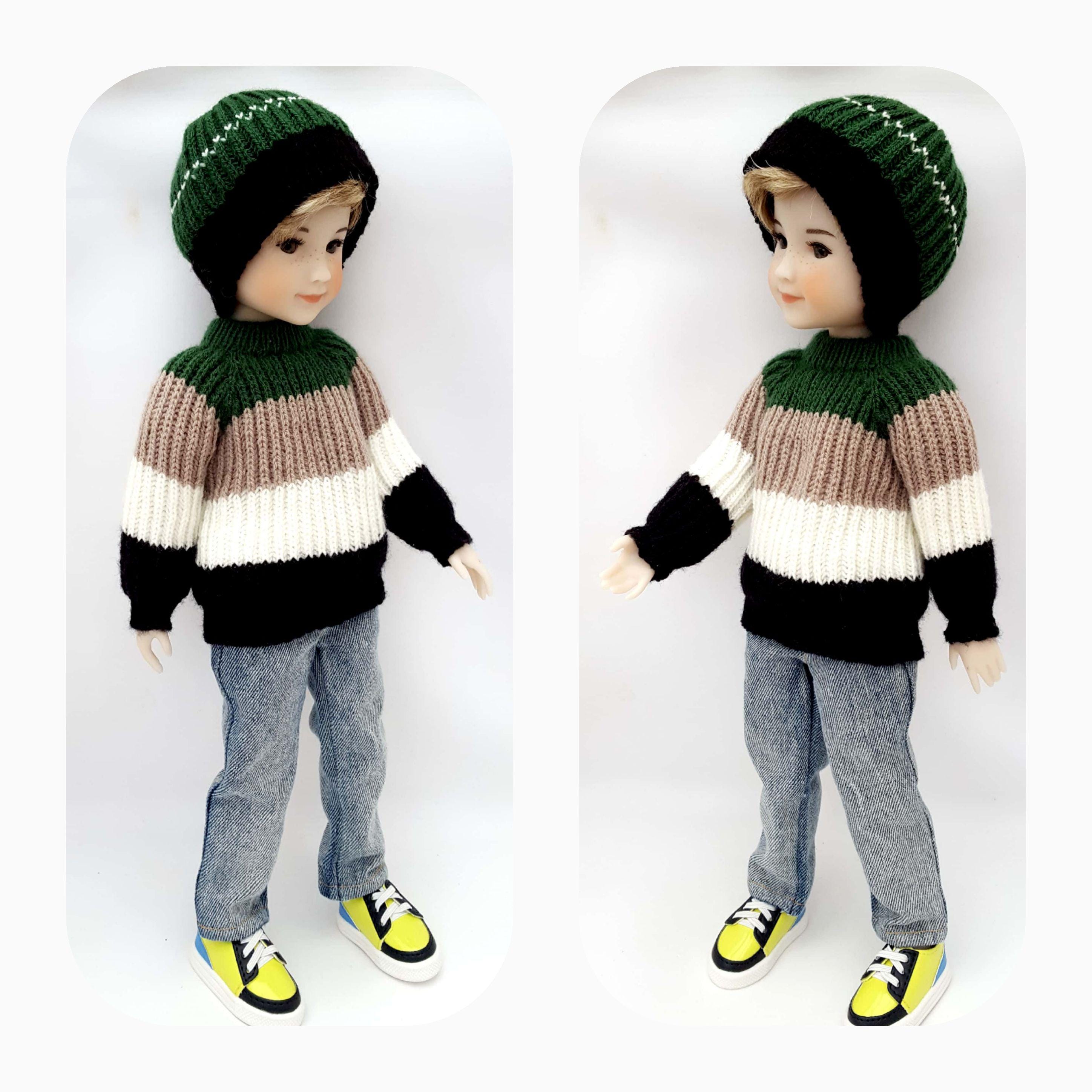Knitted long sleeves pulover and cap for 14,5" and 15,5" Ruby Red Fashion Friends boy dolls,