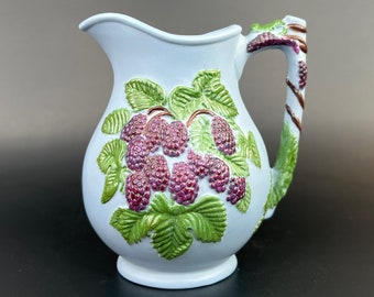 1963 Vintage Atlantic Mold Boysenberry & Leaves Pitcher: Hand-Painted and Artist-Signed Beauty
