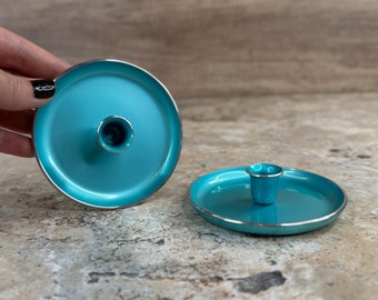 ColorfulEmalox Norway Turquoise Candle Holders, Set of 2, Enamel on Aluminum