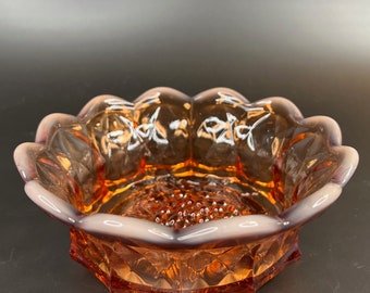 Fenton Opalescent Brown Bowl with Scalloped Edges and Grape Pattern - Perfect for Home Décor
