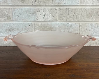 Vintage Lancaster Pink Serving Bowl, Embossed Peaks Pattern with Cane Bottom