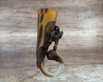 Vintage 1980s Filip Ravert attr. Glass and Copper Sculpture Vase from Romania