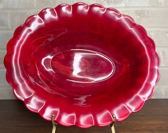 Beautiful Large Oval Vintage Red Slag Glass Bowl - Elegant Addition to Your Home Décor