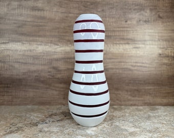 Hand-Blown Striped Vase - Red and White Glass, Handmade Decor