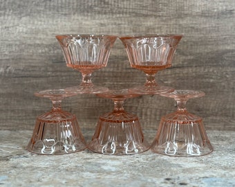 Anchor Hocking Colonial Pink, Knife and Fork Pattern, Set of 5 Sherbets Vintage Glass