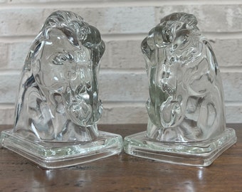 Vintage Federal Glass Horse Head Bookends - Charming and Timeless Decoration