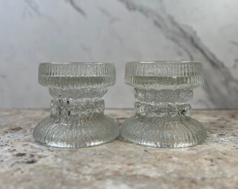 Fjord Glacial Glass Candle Holders by L.E. Smith - Set of 2 - Vintage and Delicate!