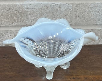 Beautiful Northwood Candy Dish with Ruffled Opalescent Glass - Vintage Glassware Rarity