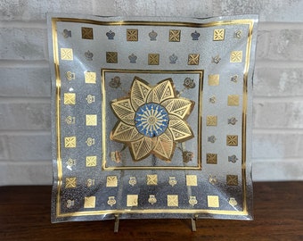 Vintage Cera Gold Flower Bent Glass Plate - Elegant and Unique Home Decor