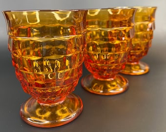 Set of 6 Colony Whitehall Amber Glass Tumblers with Footed Design