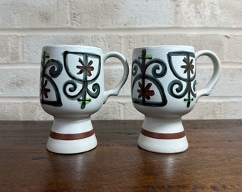 Vintage Japanese Stoneware Pedestal Mugs - Set of 2, Mid-Century Style!