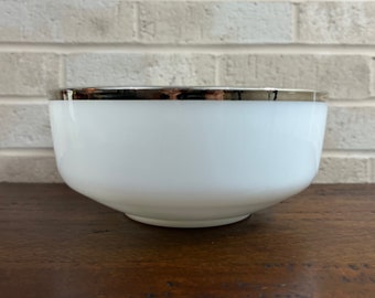 Mid-Century Modern Vintage Federal Glass Milk Mixing Bowl with Silver Rim