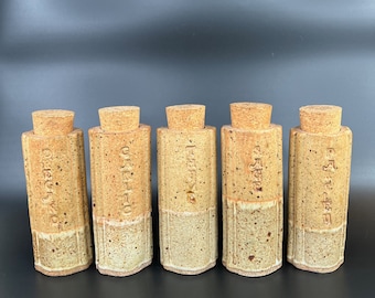 David Petrakovitz Pottery Spice Jars with Corks, A Set of 5 Beautifully Crafted Decorative Kitchen Containers