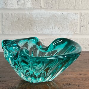 Teal Glassware, Vintage Murano Glass, Small Blue Trinket Dish from the 1950s image 2