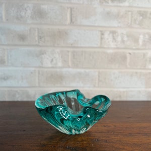 Teal Glassware, Vintage Murano Glass, Small Blue Trinket Dish from the 1950s image 1
