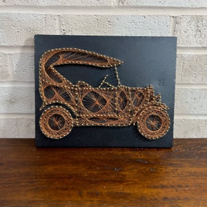 Vintage British Auto Car Jalopy Nail Wire String Art Decoration Wall Hanging