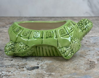 Green Turtle Planter Hand-Painted and Signed by Faye - Garden Decor, Arctic Mold