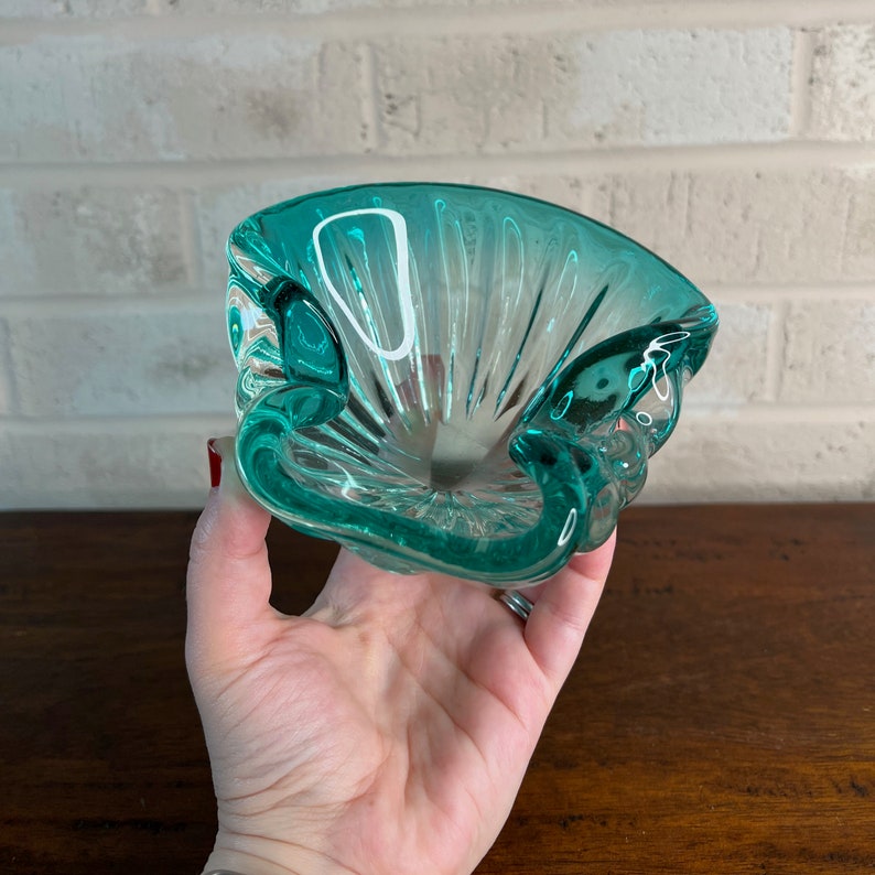Teal Glassware, Vintage Murano Glass, Small Blue Trinket Dish from the 1950s image 5