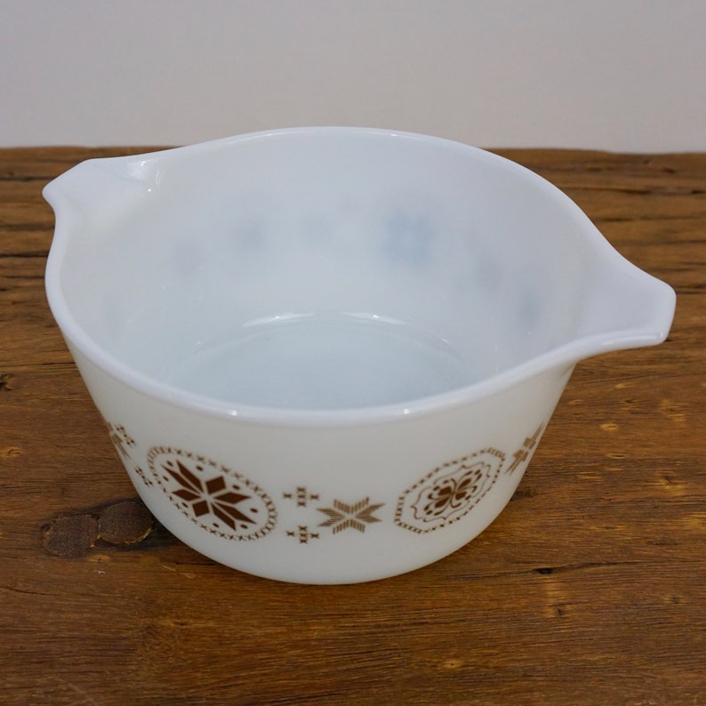 Vintage Pyrex 473 Cinderella Town & Country Brown Snowflake 1 qt Round Casserole Dish image 5