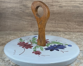 Hand Painted Vintage Wood & Stone Tray: Floral Kitchen Decor