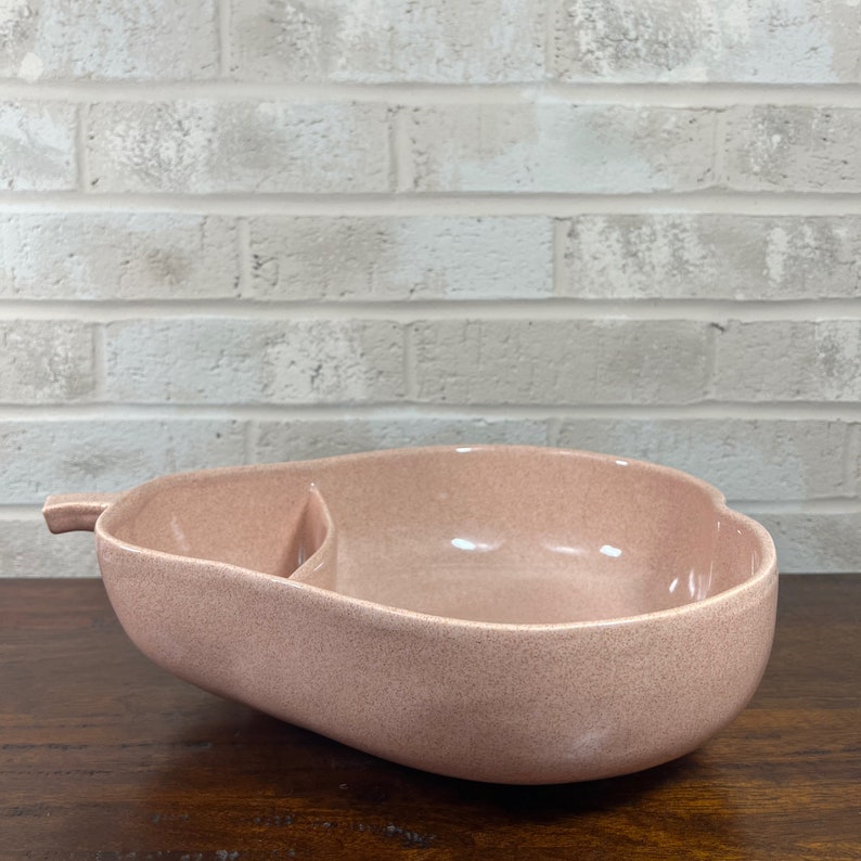 Mid-century Modern Vintage Pfaltzgraff Divided Serving Bowl in Speckled Pink image 9