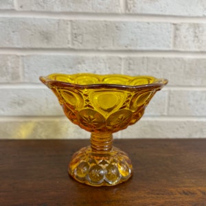 Antique LE Smith Amber Glass Moon and Stars Compote Elegant Footed Pedestal Bowl image 2