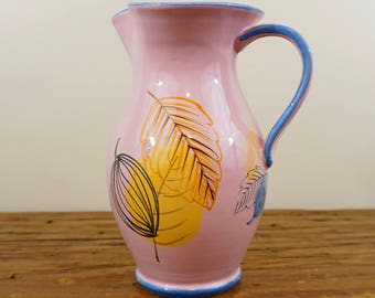 Beautifully Decorated Hand-Painted Pink Leaf Pitcher with Charming Design