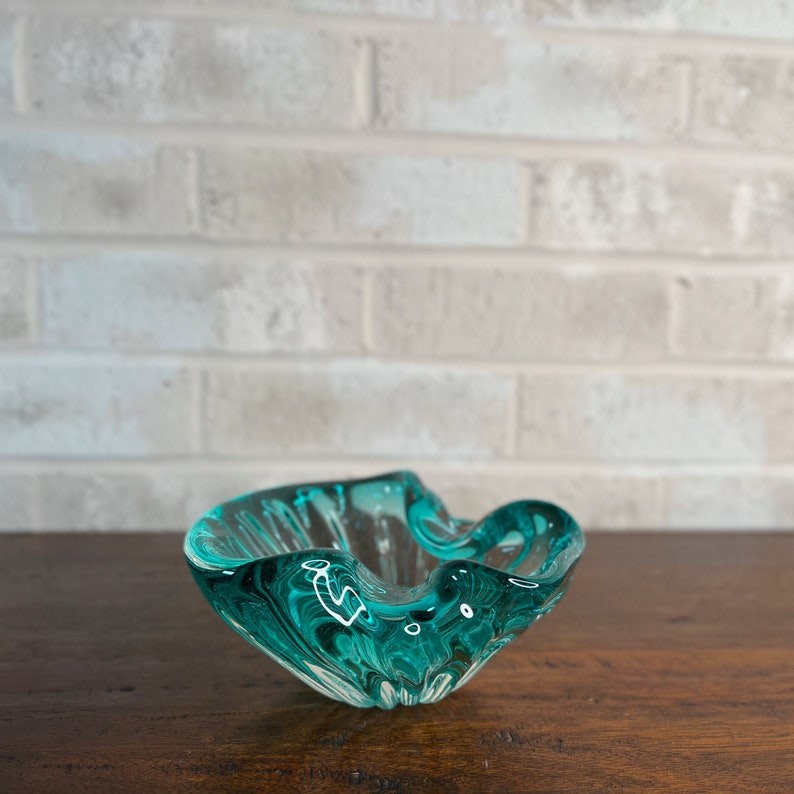 Teal Glassware, Vintage Murano Glass, Small Blue Trinket Dish from the 1950s image 1