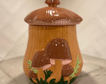 Pot à biscuits champignon en céramique Arnels - Design marron vintage avec couvercle