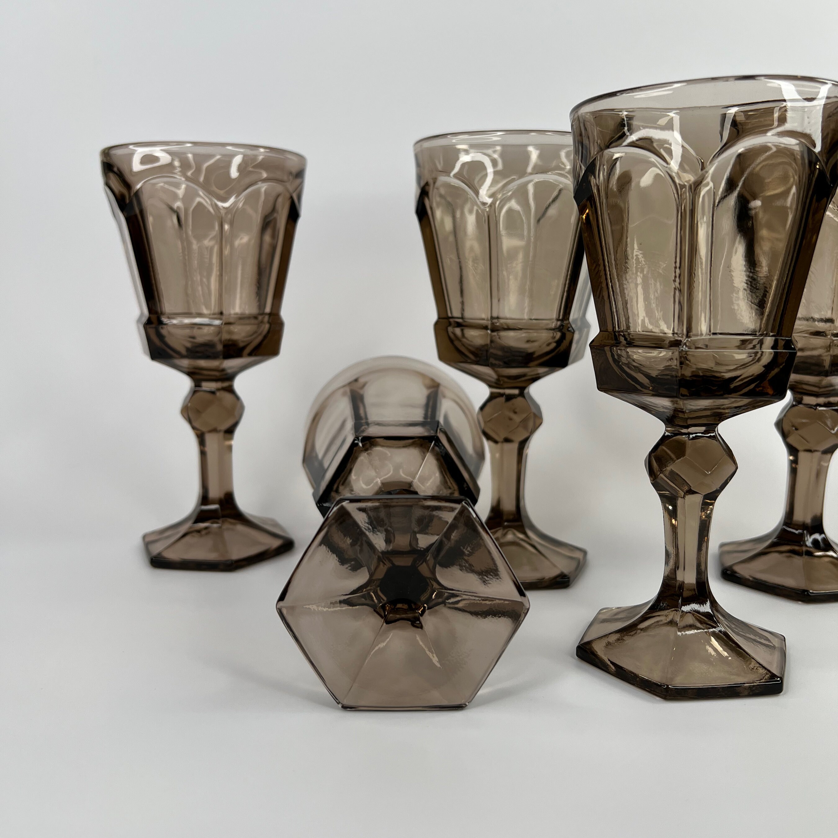 ヴィンテージ フォストリア スモーキーグレー ワインゴブレット - 5個