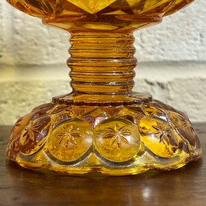 Antique LE Smith Amber Glass Moon and Stars Compote Elegant Footed Pedestal Bowl image 9