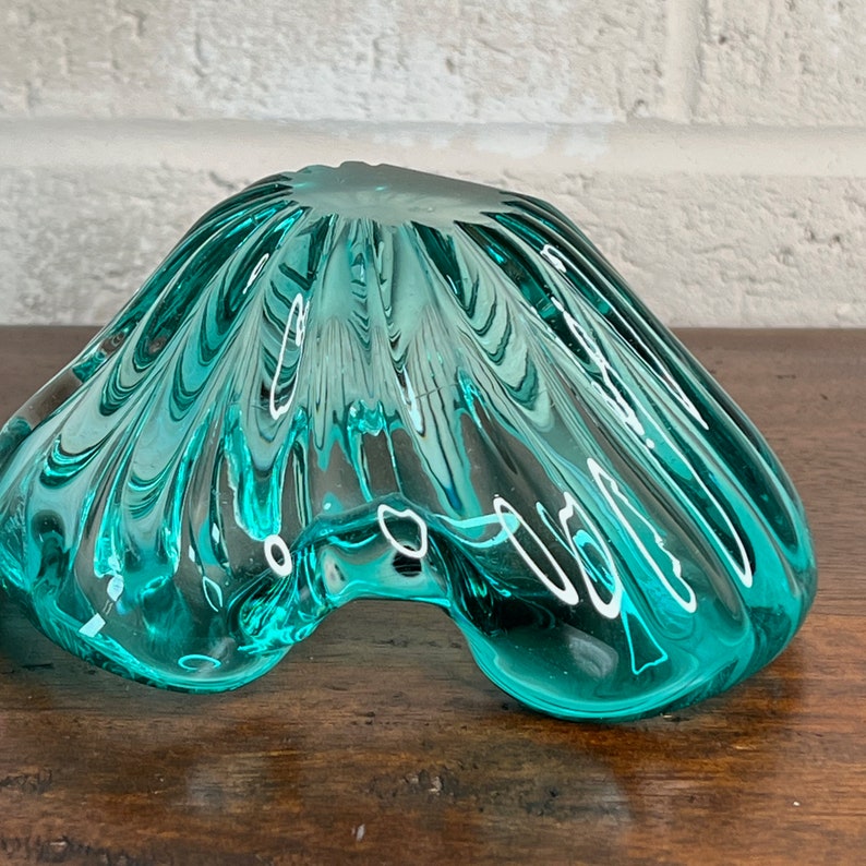 Teal Glassware, Vintage Murano Glass, Small Blue Trinket Dish from the 1950s image 9