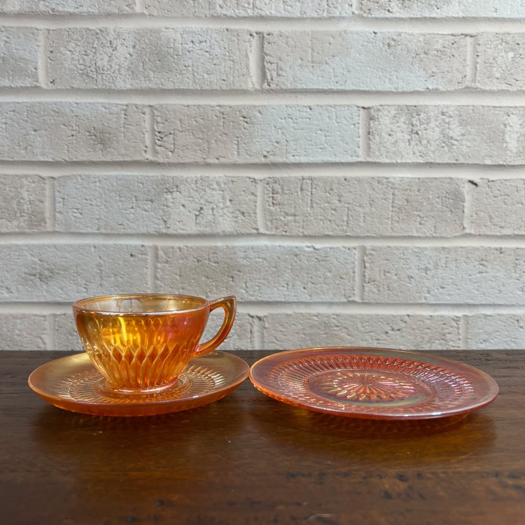 Vintage Glass Orange Tea Set Elegant Cup, Saucer, and Plate Set Etsy