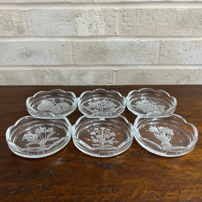 Vintage Embossed Glass Coasters with Floral and Fruit Design by Byron Hirota image 2