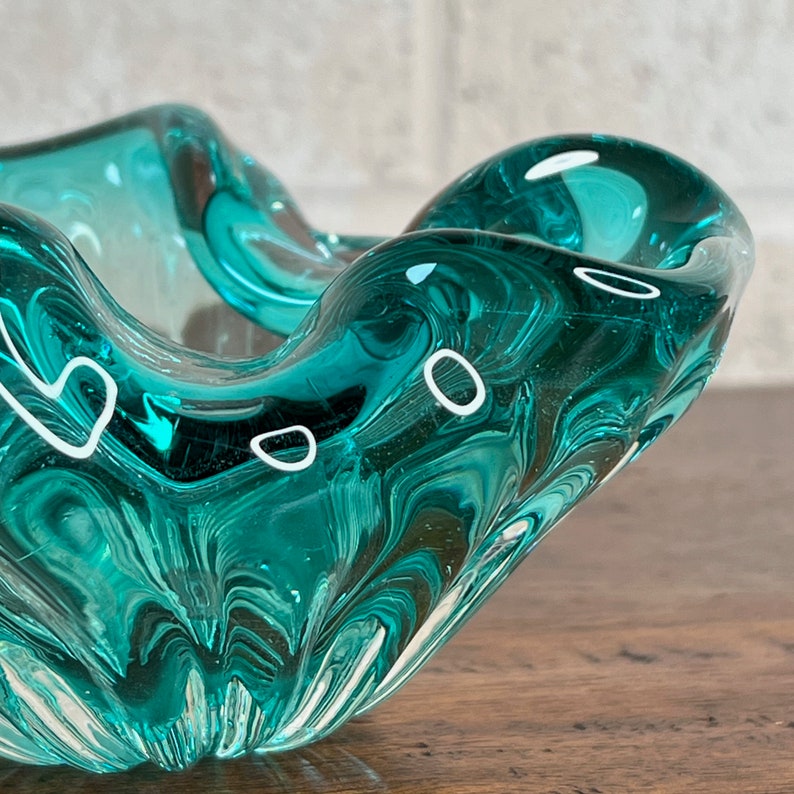 Teal Glassware, Vintage Murano Glass, Small Blue Trinket Dish from the 1950s image 4