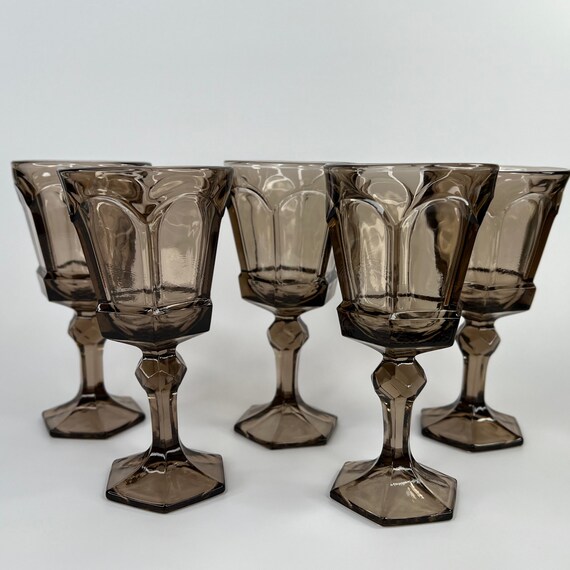 ヴィンテージ フォストリア スモーキーグレー ワインゴブレット - 5個