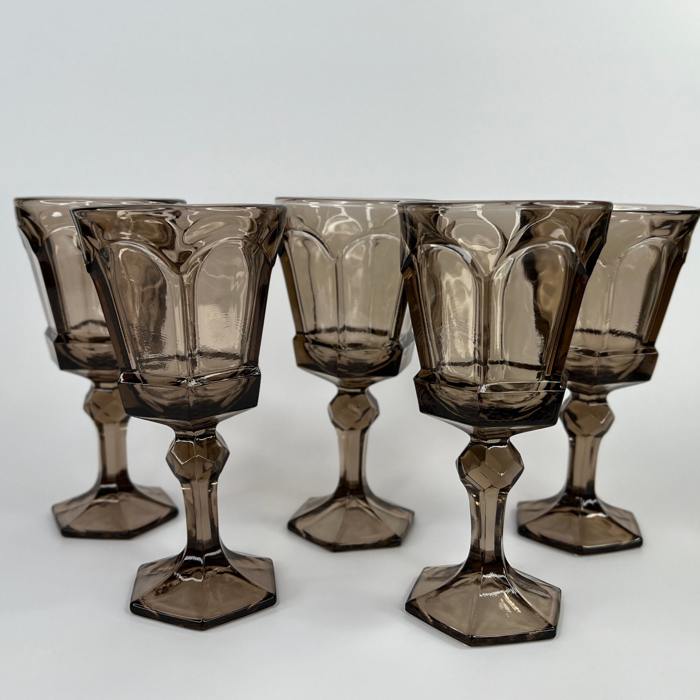 ヴィンテージ フォストリア スモーキーグレー ワインゴブレット - 5個