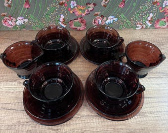 Hazel Atlas Moroccan Amethyst Glass Tea Set: Mid-Century Moderntone