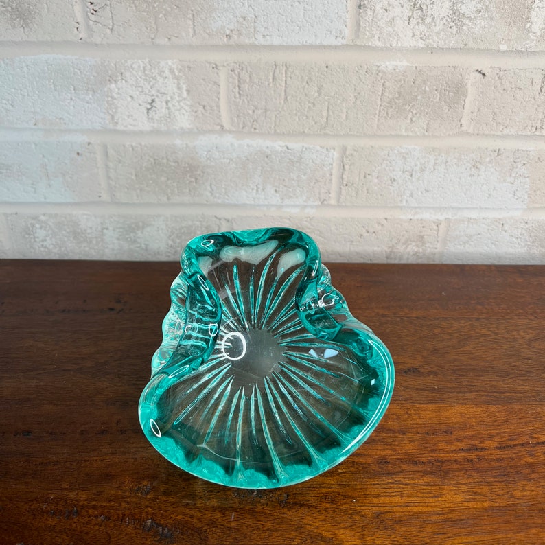 Teal Glassware, Vintage Murano Glass, Small Blue Trinket Dish from the 1950s image 8