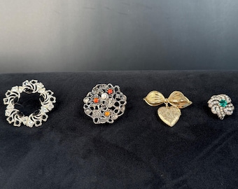 Vintage Costume Jewelry Brooches: Gold & Silver Tone Pins